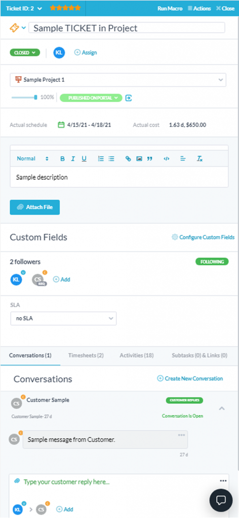 Deelvenster met ticketdetails