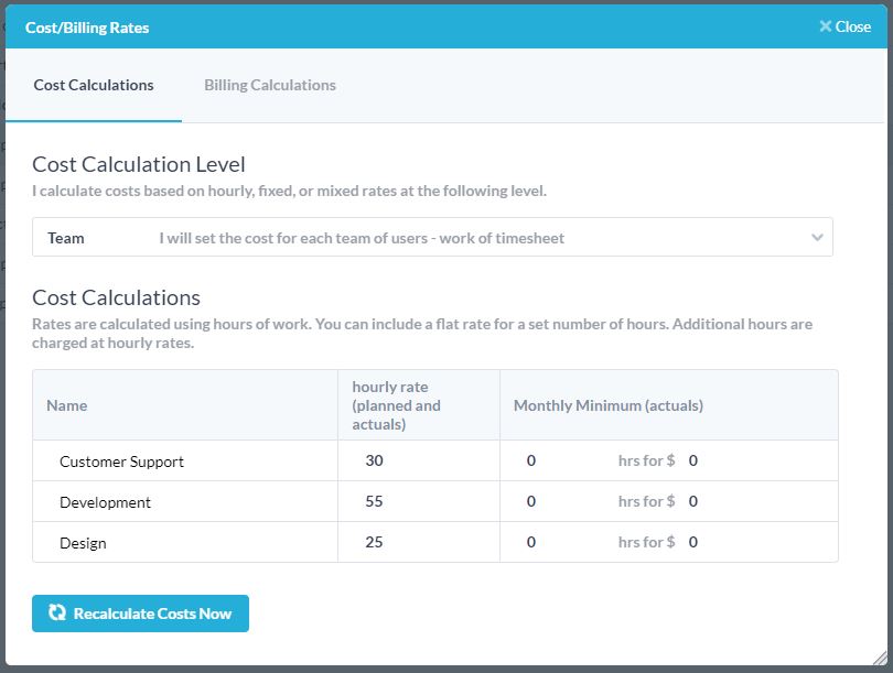 calculs de coût horaire