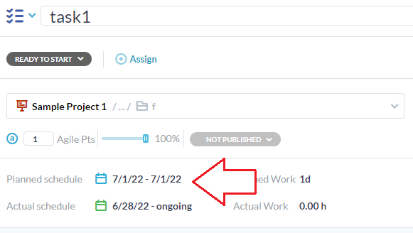 Pannello dei dettagli dell'attività con pianificazione