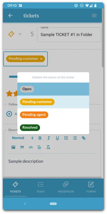 &Auml;nderungsstatus des mobilen Tickets